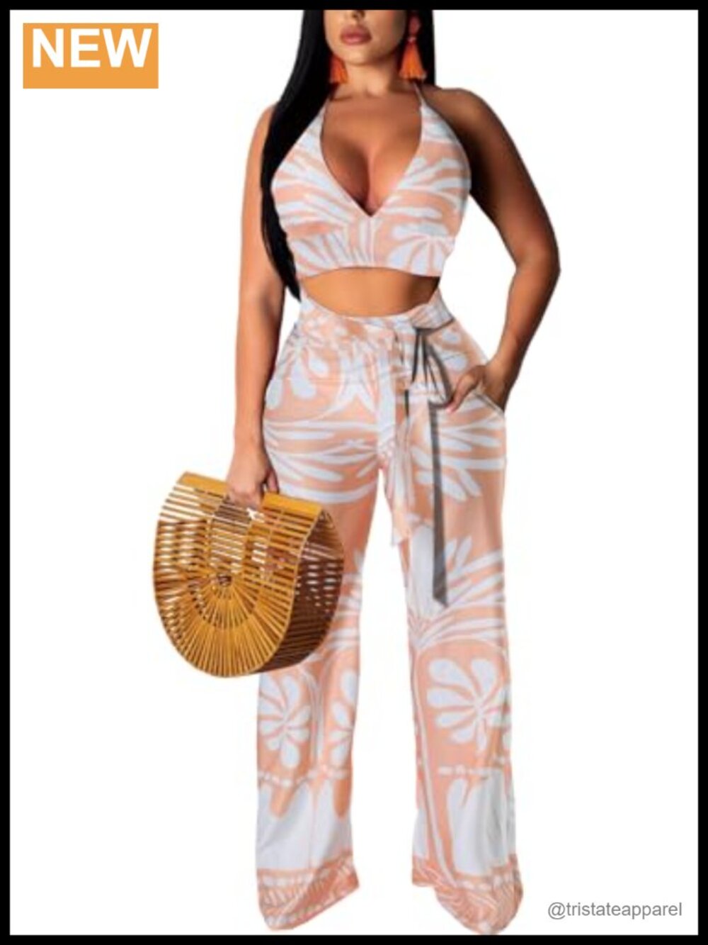 Women 2 Piece Floral Print Outfit Strapless Top Wide Leg Pants Set Vacation